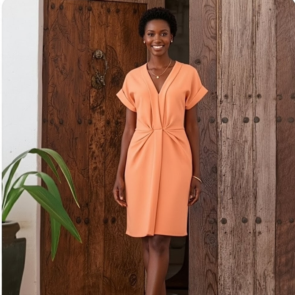 Boston Proper Beyond Travel Vneck Orange Drape Dress